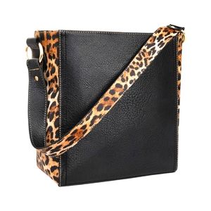 Montana West Designer Black Leopard Vegan Leather Shoulder Hobo Bag NWT
